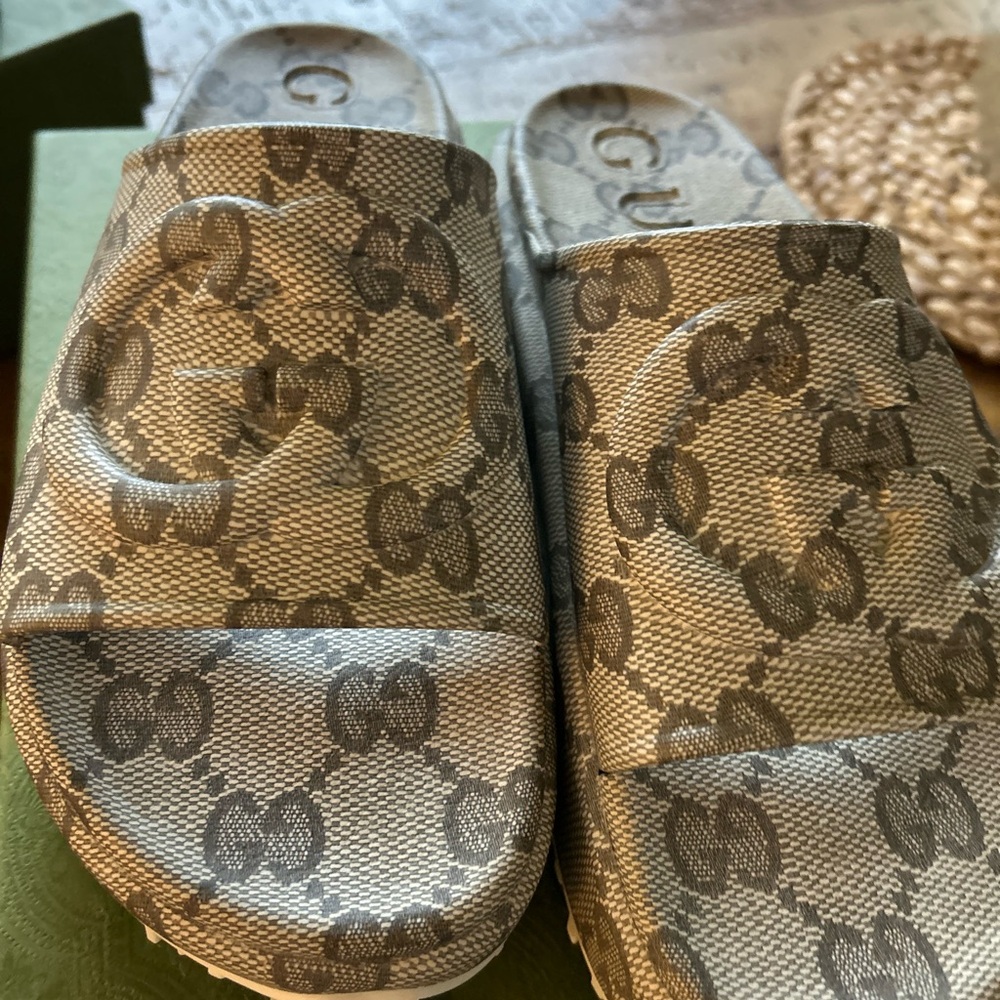 Gucci Brown Monogram Slide Sandals